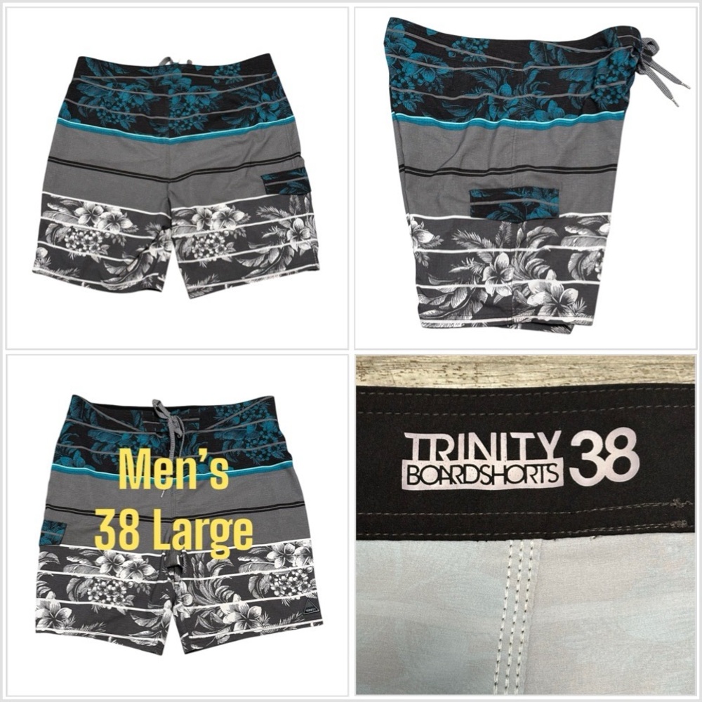 Men's Trinity Boardshorts 38 Large Swim Shorts Trunks Board Hybrid Stripe Floral